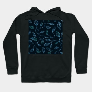 Blue Leaves on dark background Hoodie